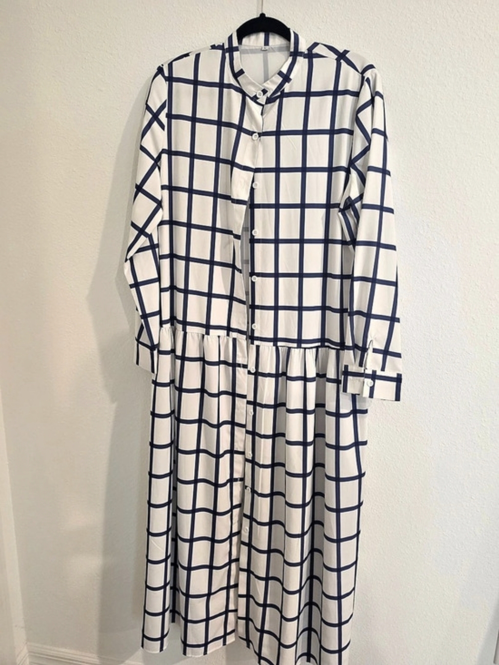 Checkered Maxi Dress in White & Blue Like New